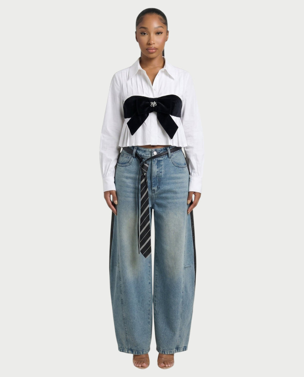 LUVIRA Two-Tone Denim & Faux Leather Pants