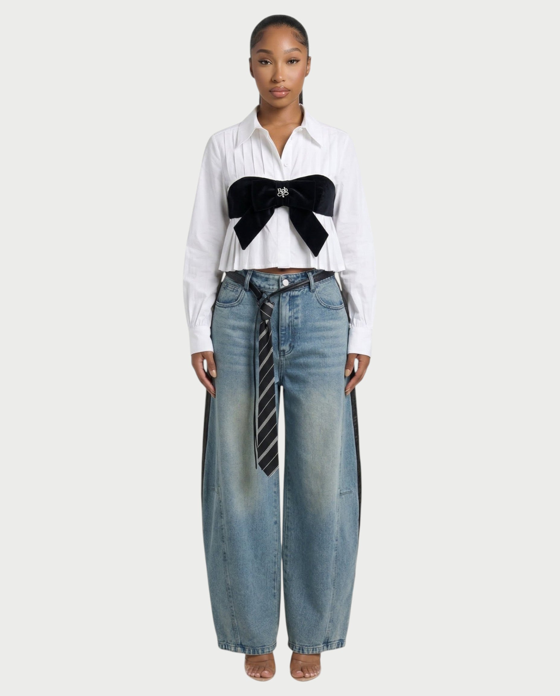 LUVIRA Two-Tone Denim & Faux Leather Pants