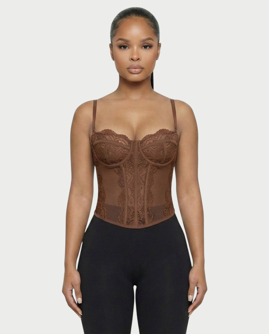 SELARA Sheer Lace Trim Boned Corset Top