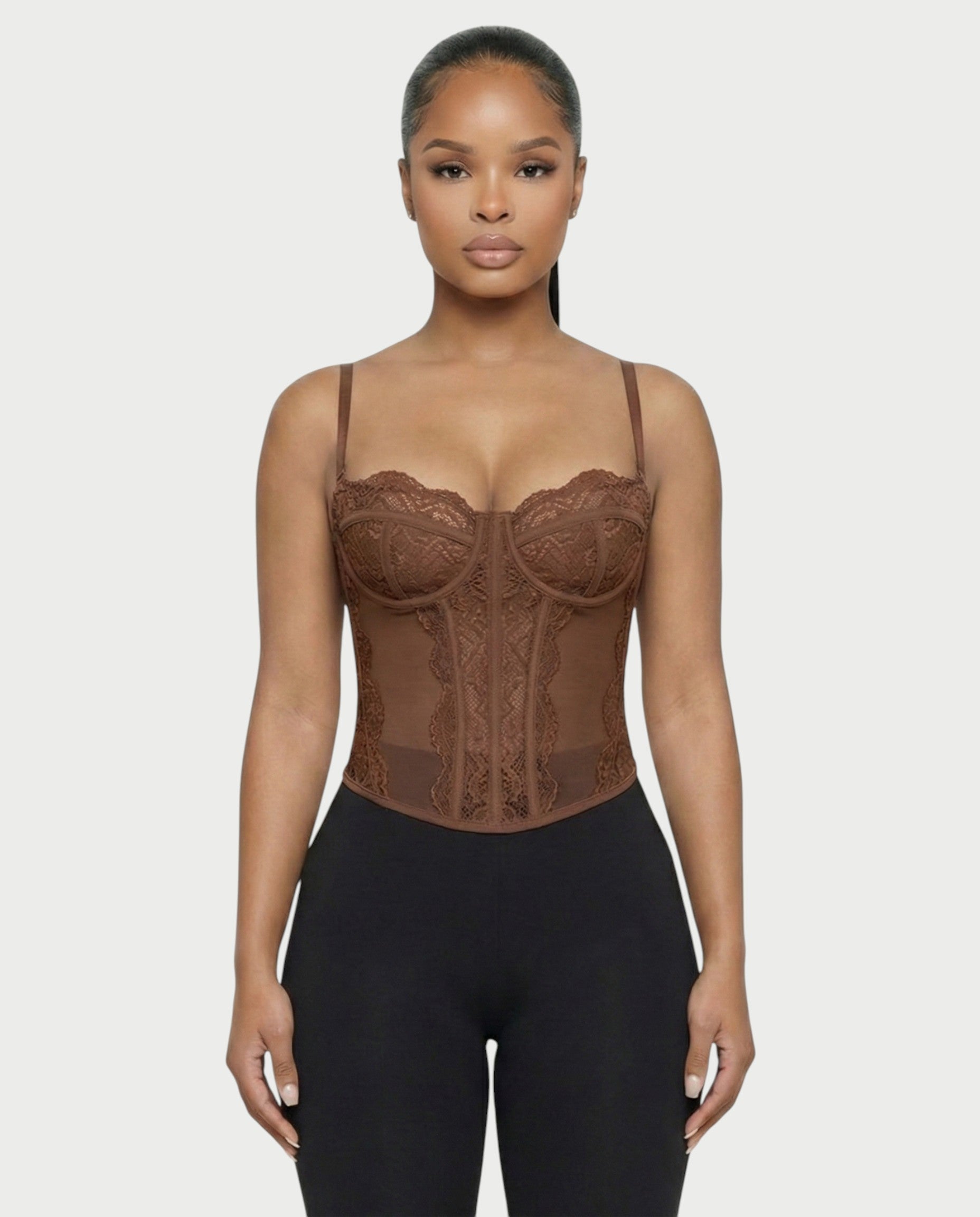 SELARA Sheer Lace Trim Boned Corset Top