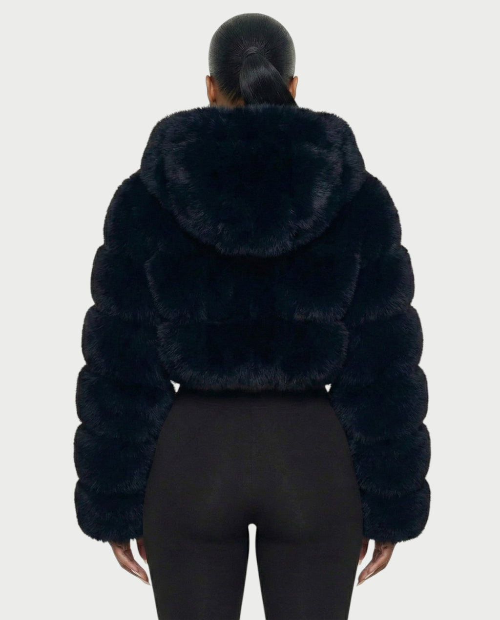LIOREN Cropped Hooded Faux-Fur Puffer Jacket