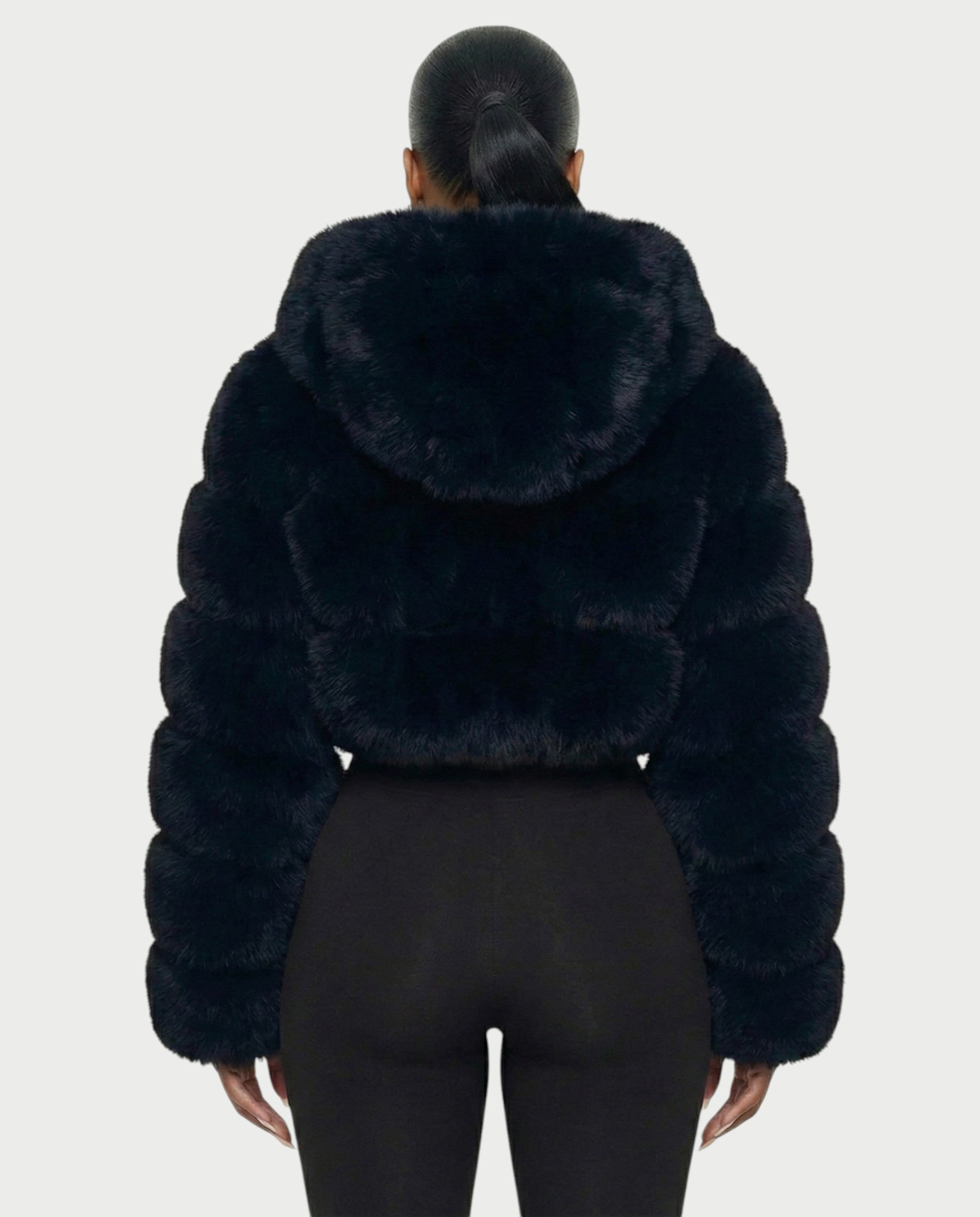 LIOREN Cropped Hooded Faux-Fur Puffer Jacket