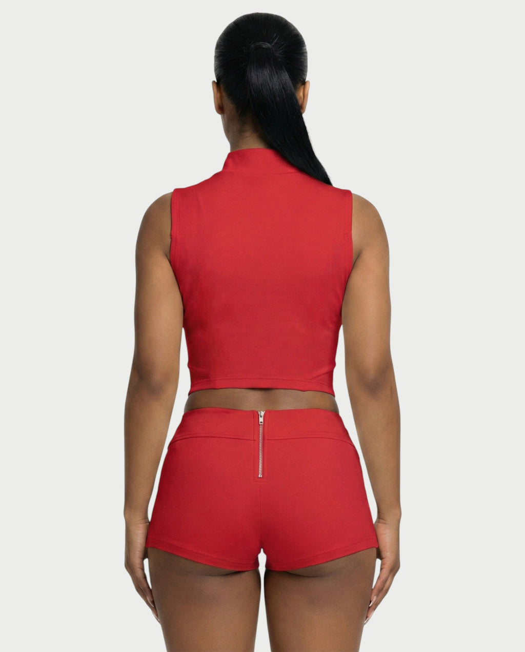SARIAH Zip Up Cropped Tank Top & Shorts Set
