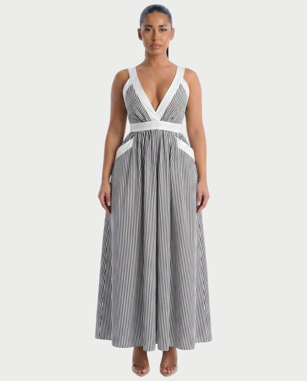 TALYA Striped deep V-neck Maxi Dress