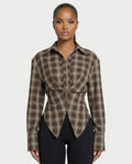 HELINA Plaid Cinched Waist Shirt Top