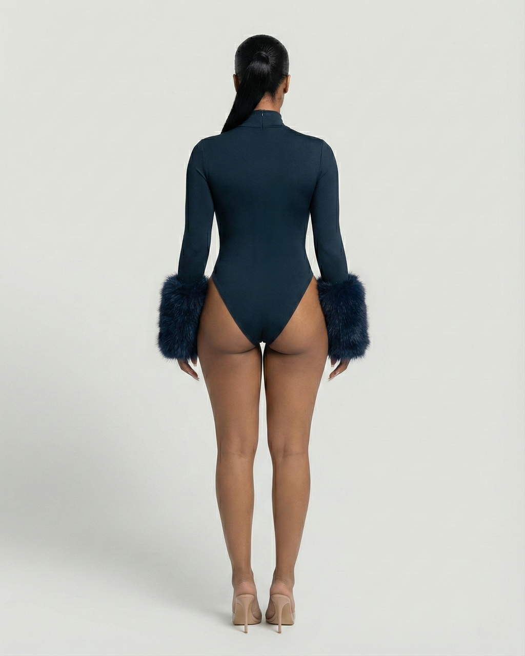 JALIYA Long-Sleeve Faux Fur Cuff Bodysuit
