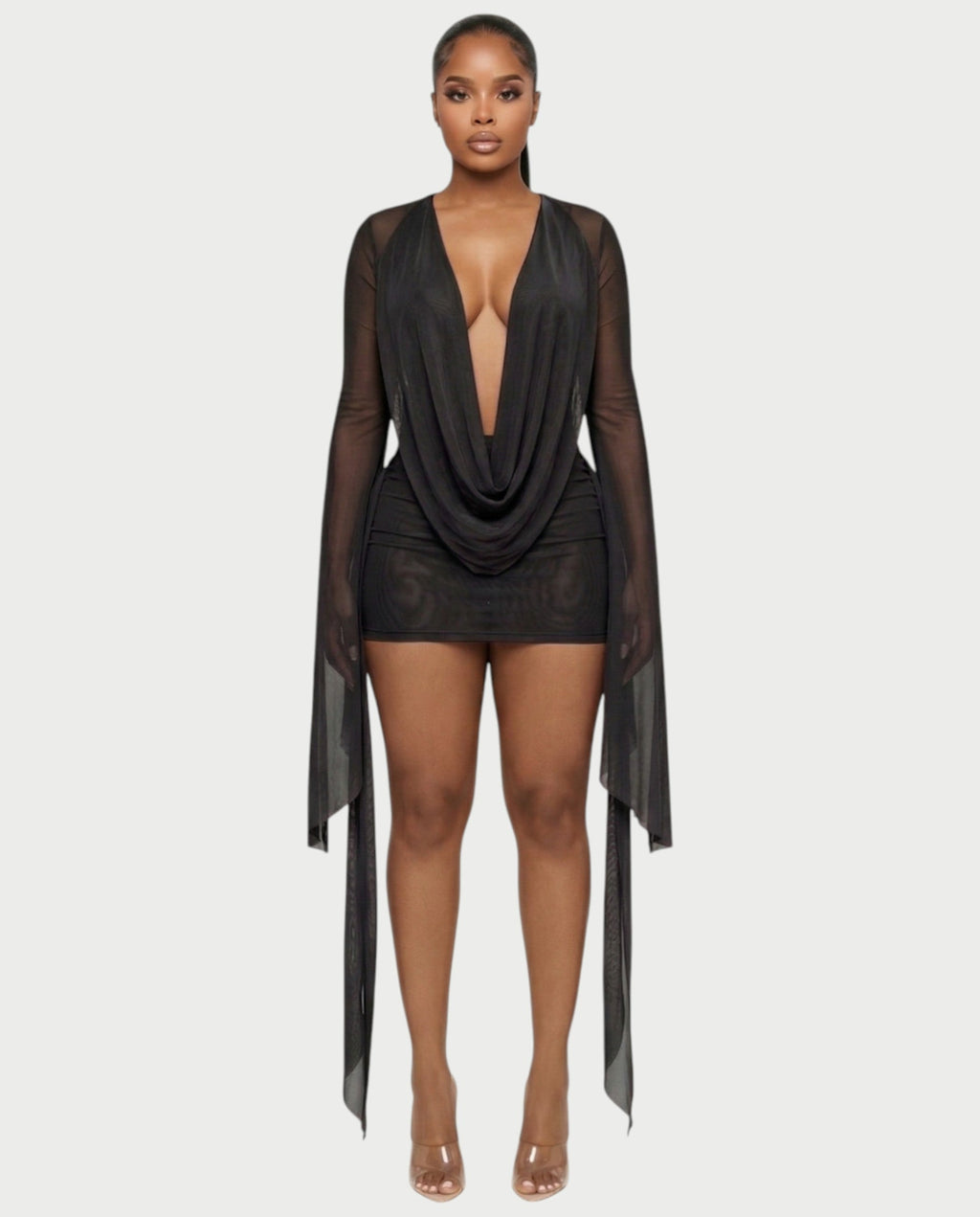 CAROL Cowl Neck Draped Mini Dress
