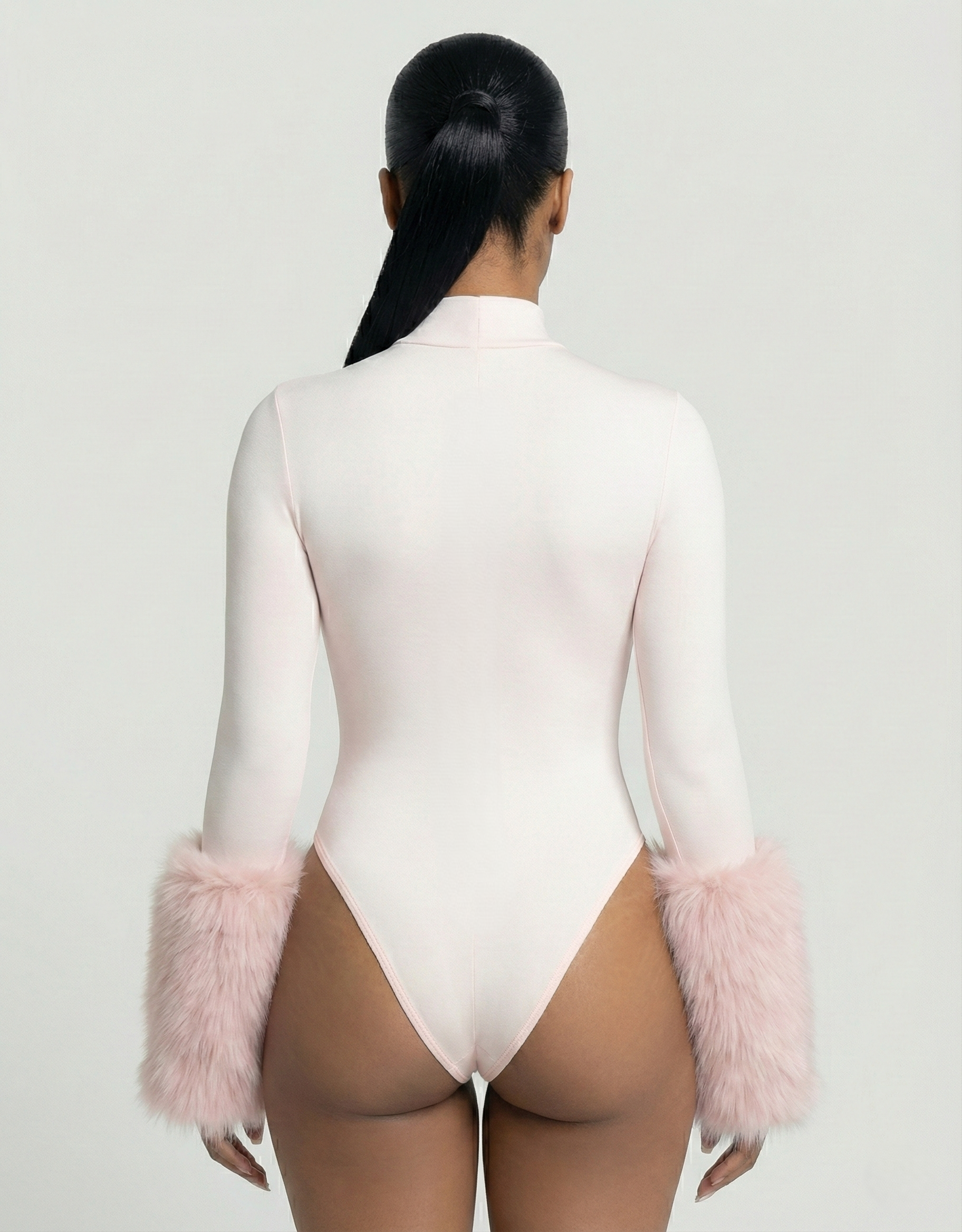 JALIYA Long-Sleeve Faux Fur Cuff Bodysuit