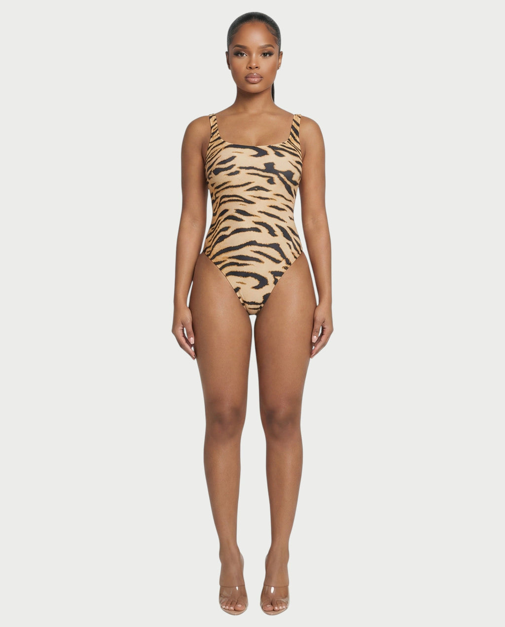 Patterned Scoop Neck Bodysuit