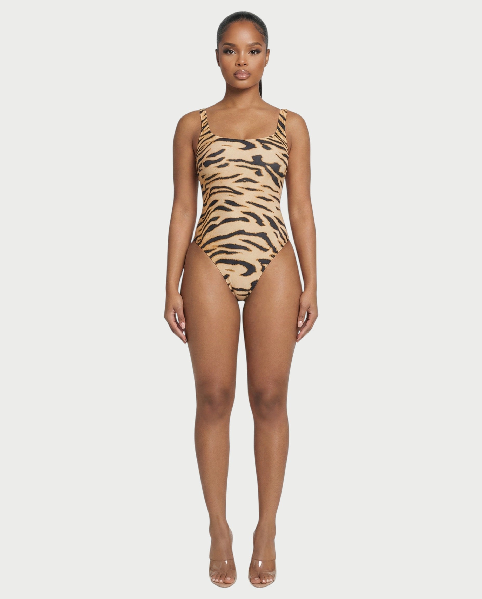 Patterned Scoop Neck Bodysuit