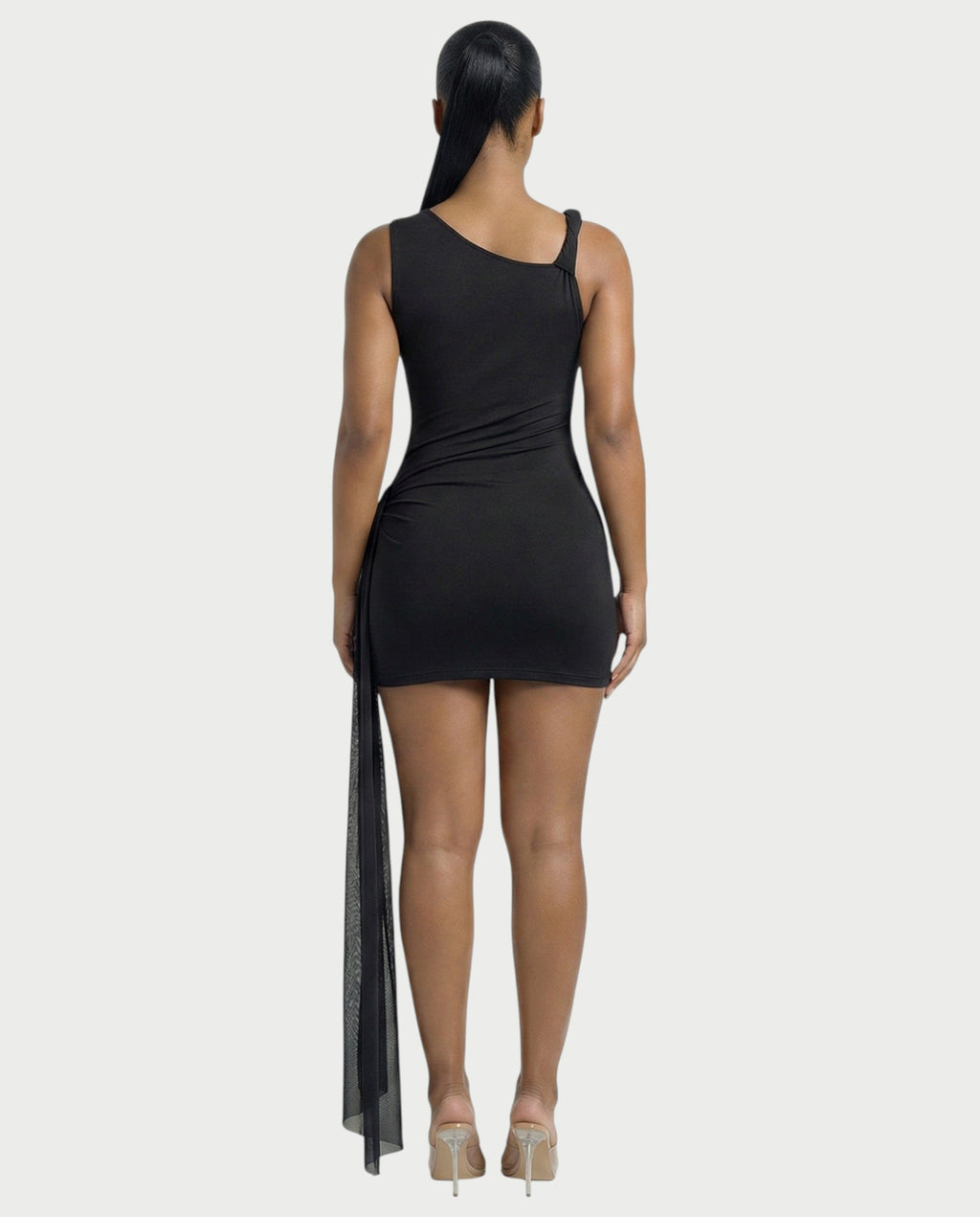 ANNARA Asymmetric Draped Mini Dress