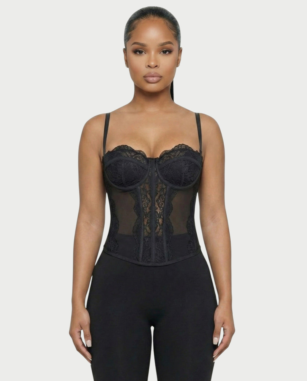 SELARA Sheer Lace Trim Boned Corset Top