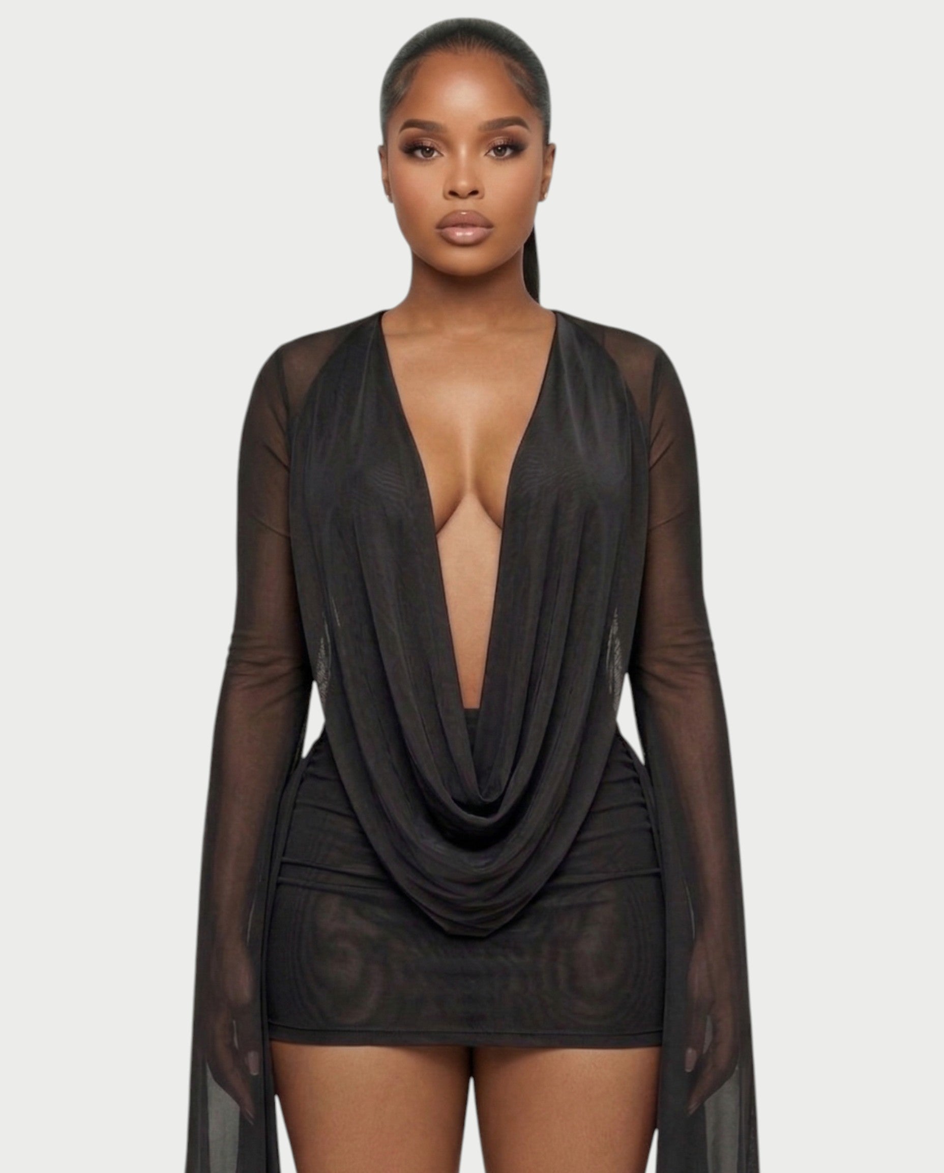 CAROL Cowl Neck Draped Mini Dress