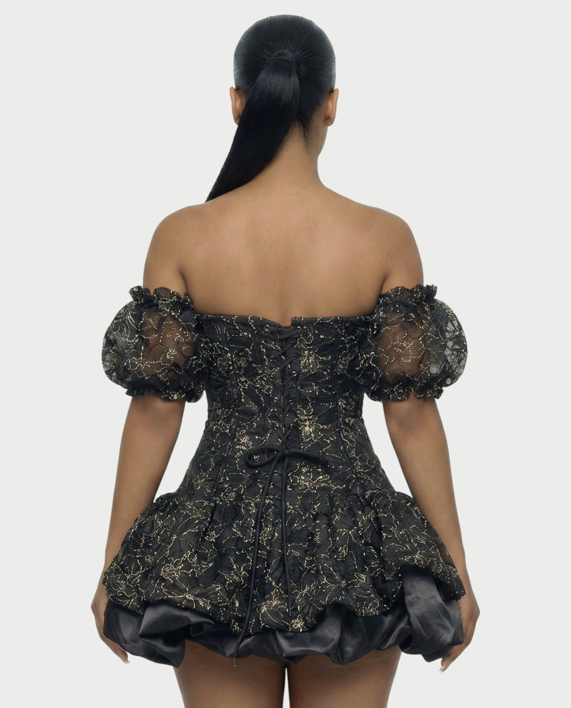 AVARINE Strapless Floral Lace Mini Dress