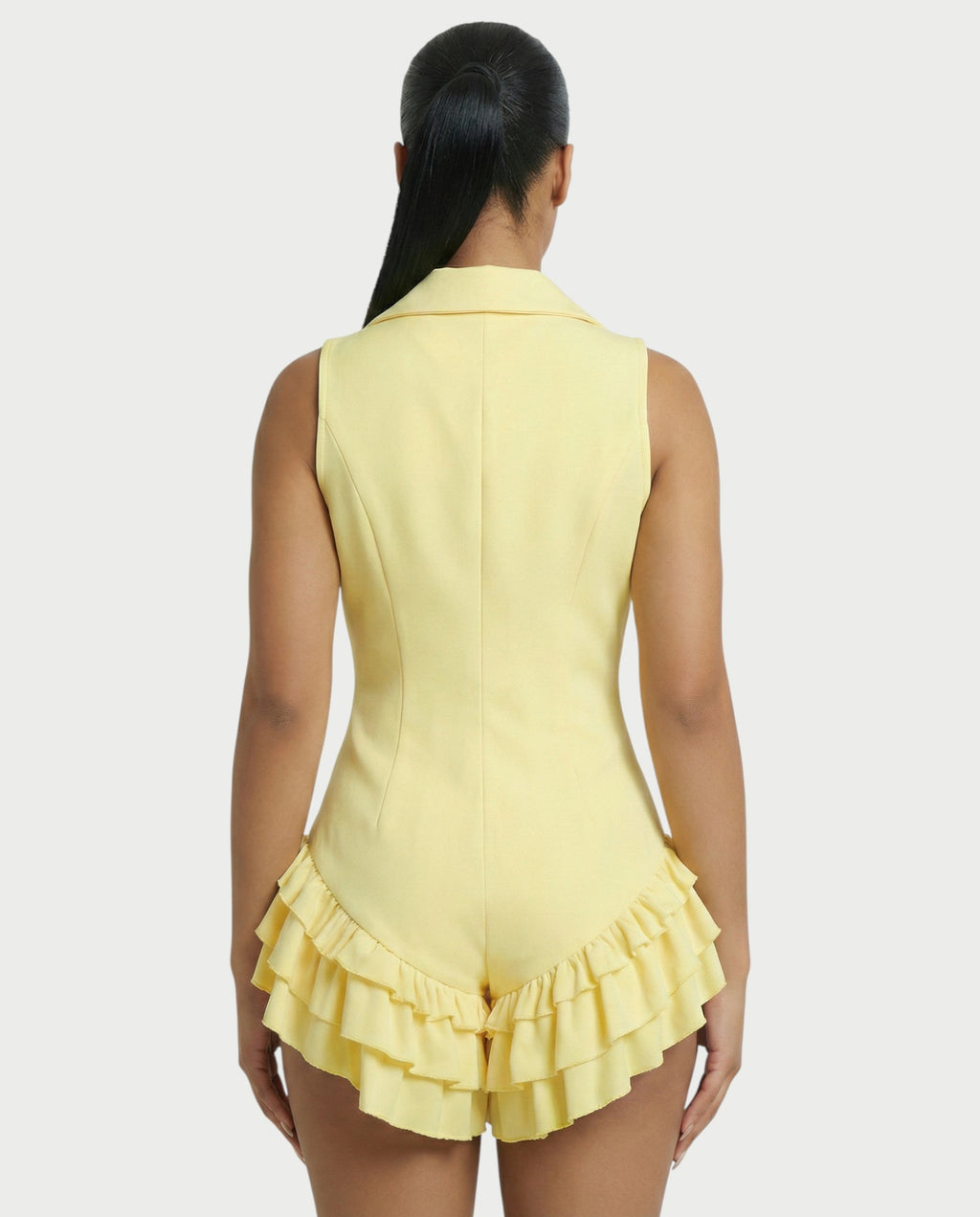 NIVARA Tailored Ruffle-Trim Tuxedo Romper