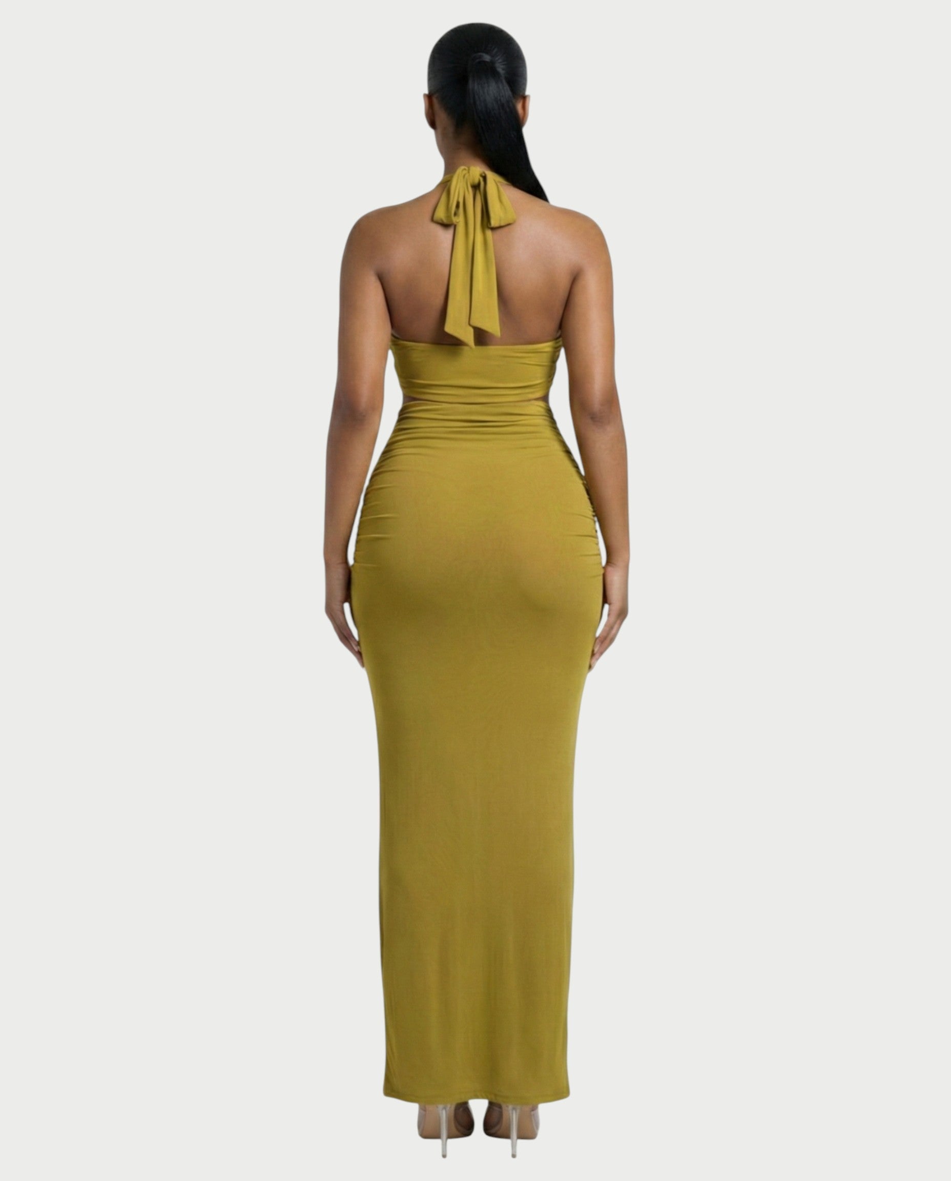 XAYANA Rose Detail High-waisted Maxi Dress