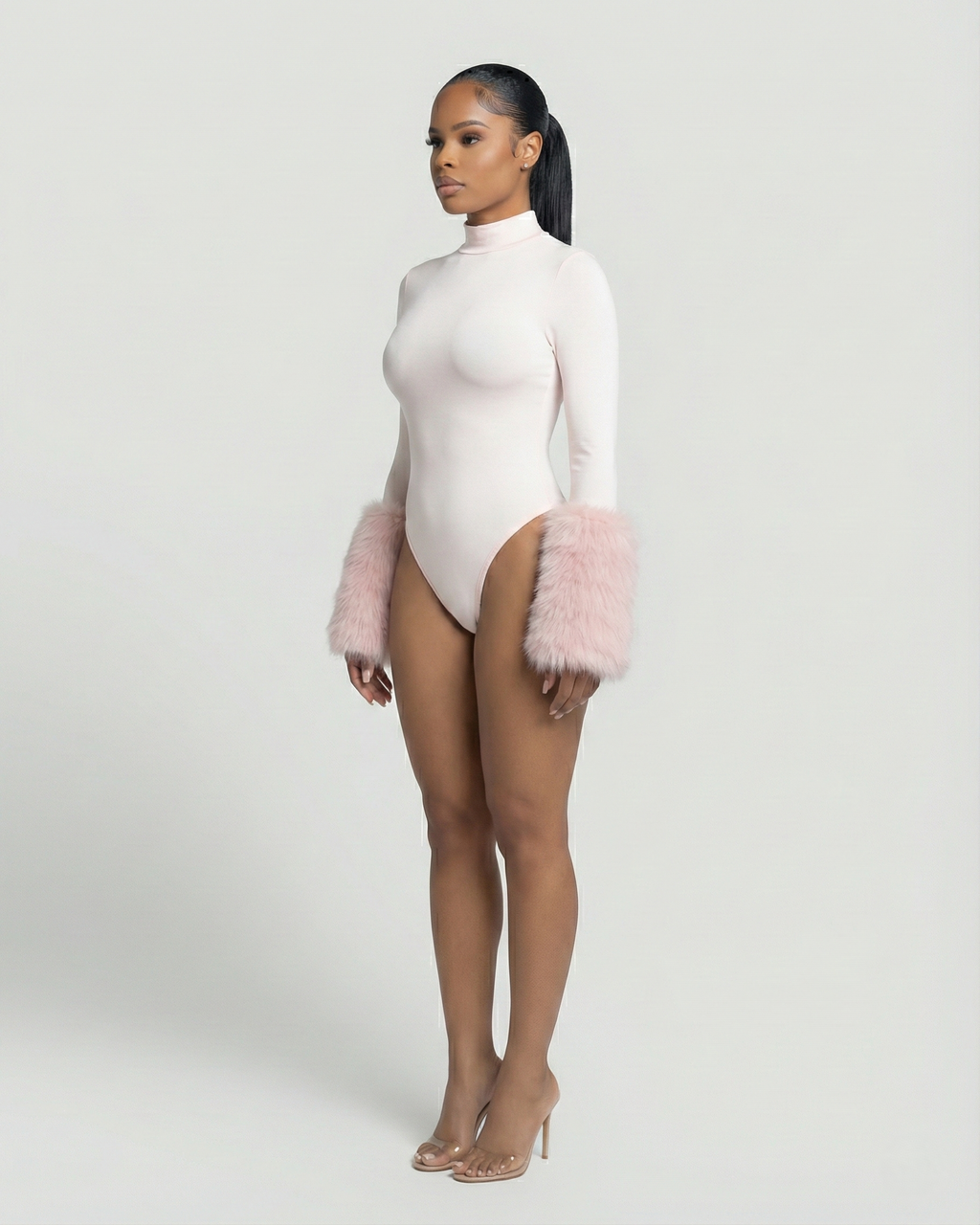 JALIYA Long-Sleeve Faux Fur Cuff Bodysuit