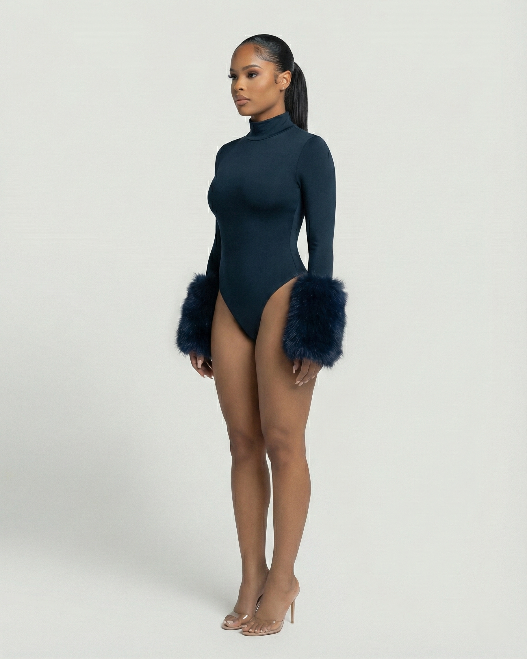 JALIYA Long-Sleeve Faux Fur Cuff Bodysuit