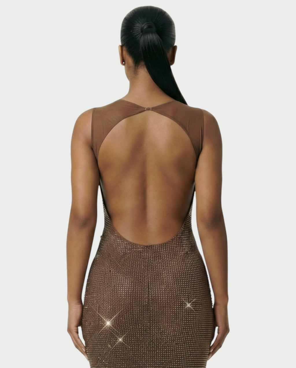 JADA Rhinestone Embelished Open-Back Maxi Dress