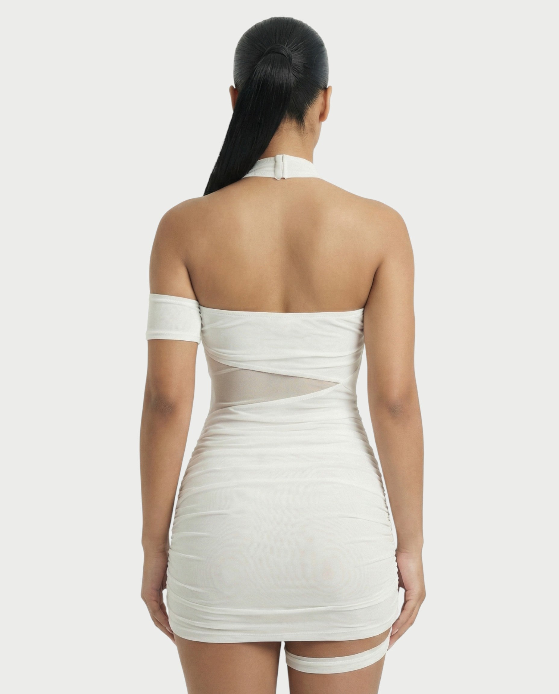 SONIA Draped Mesh Mini Dress