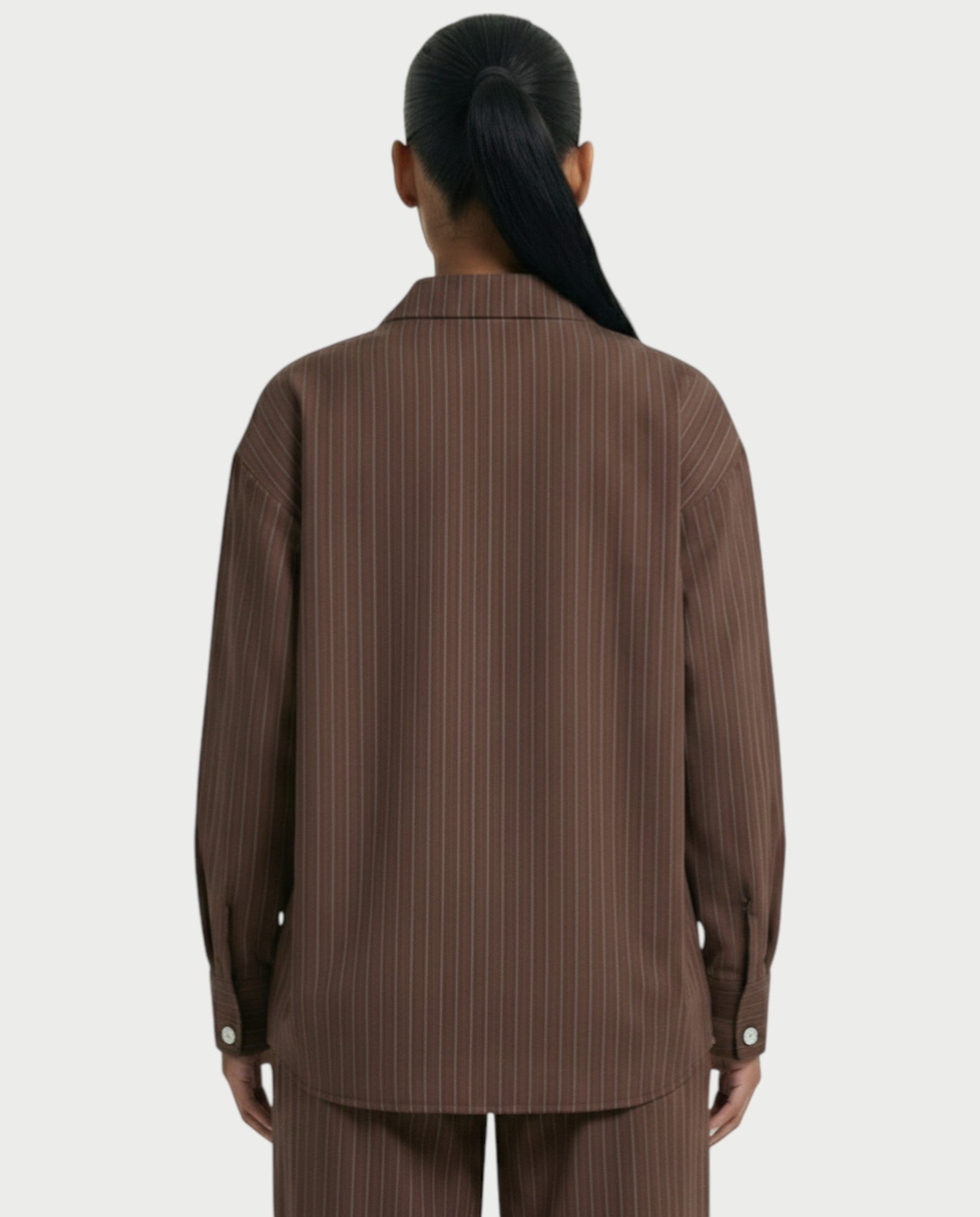 KIYARA Striped Long-sleeved Oversized Shirt & Button Pant Set