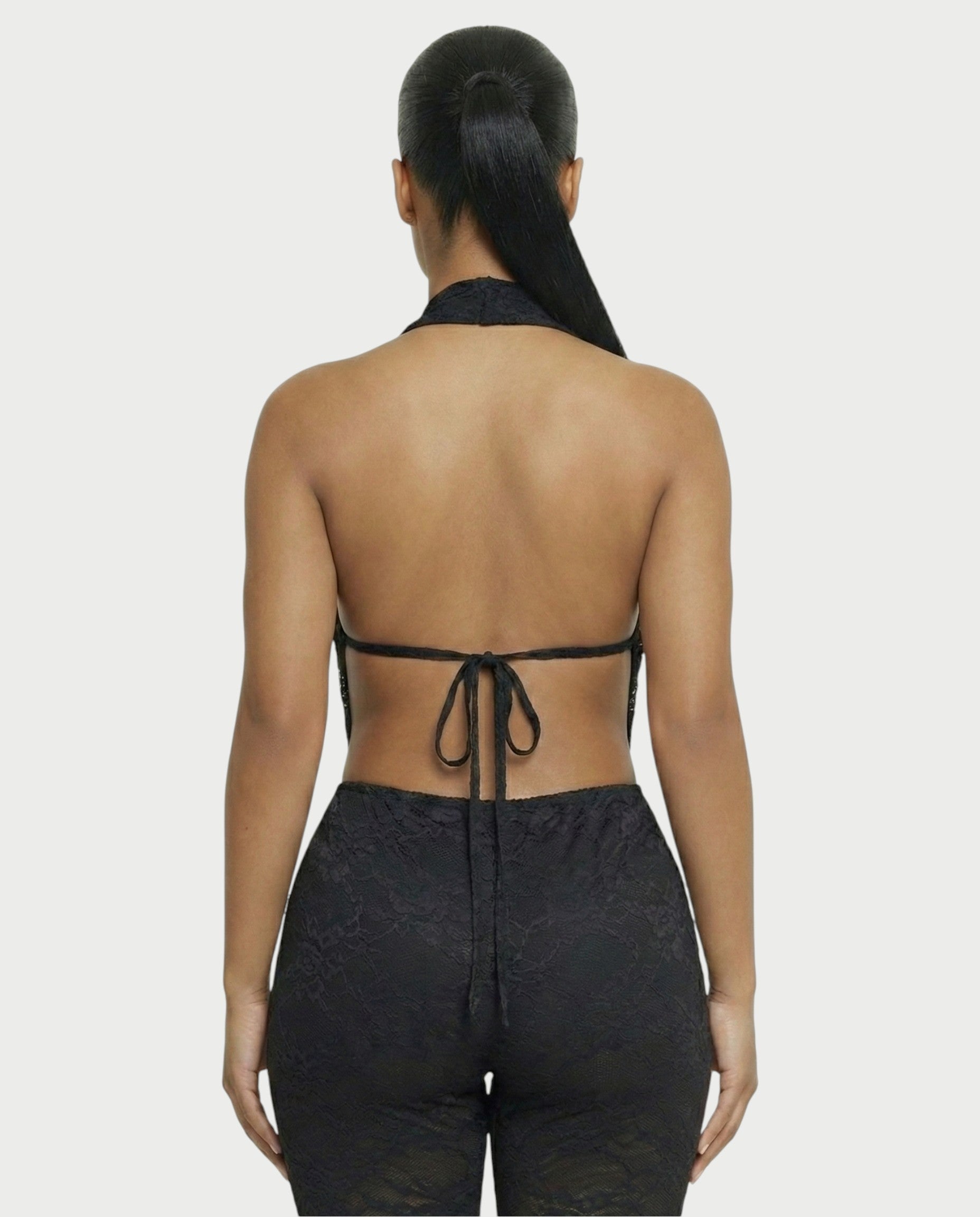 KATRINA Cowl Neck Lace Jumpsuit