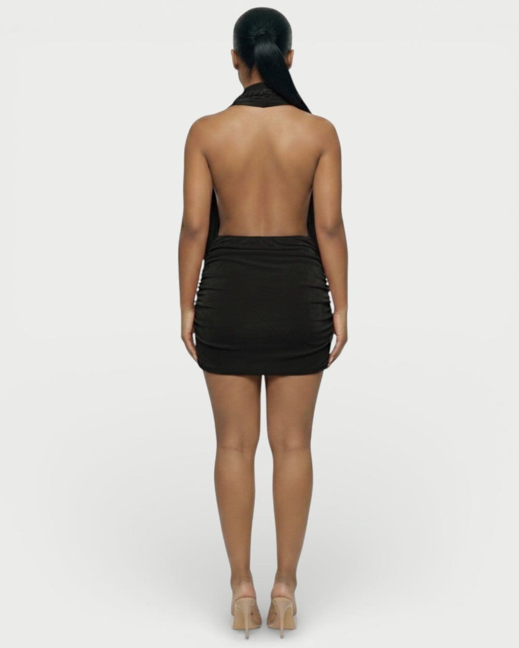 SIONA Rope Trim Draped Halter Mini Dress