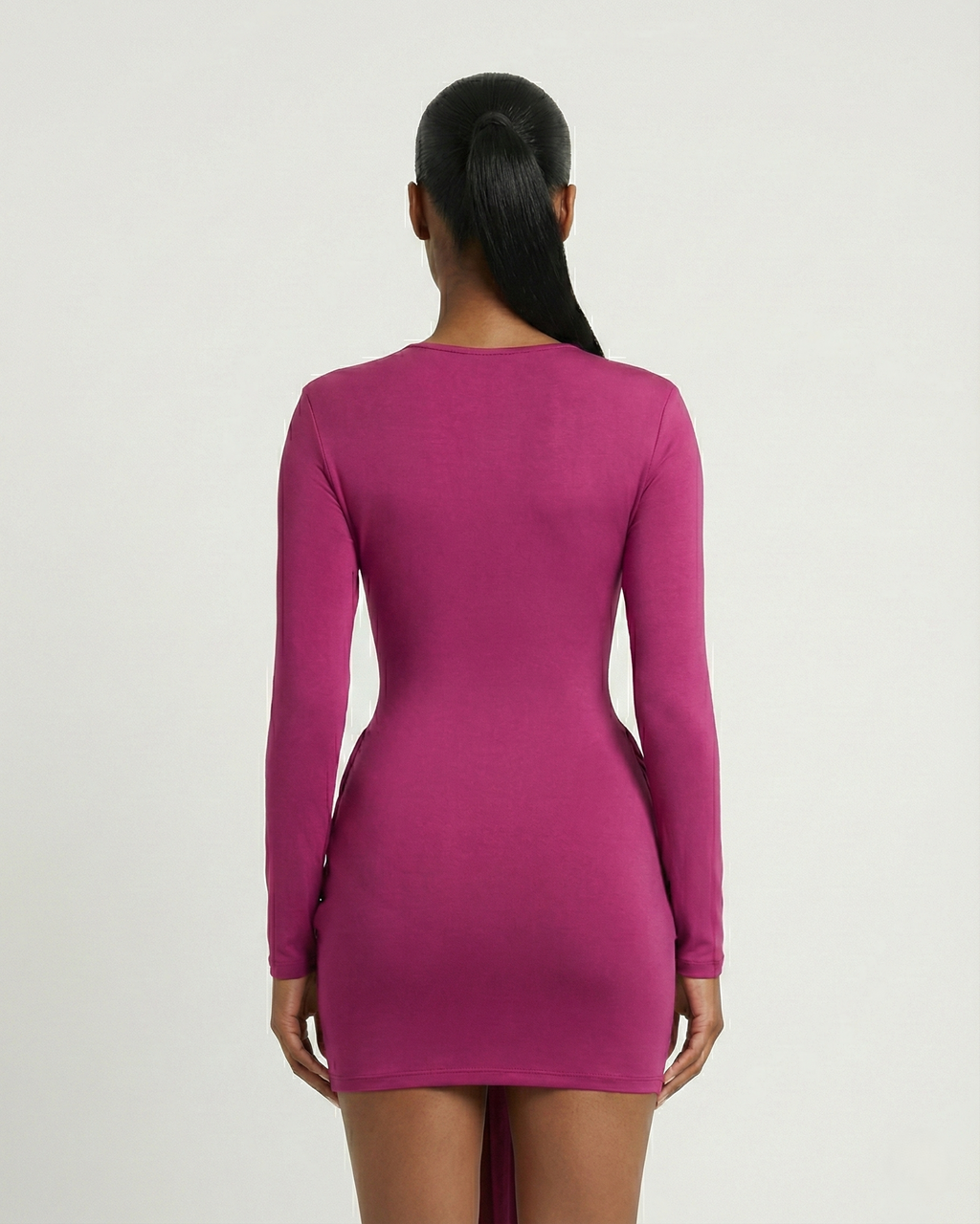 ORIYA Front Knot Long-Sleeve Mini Dress