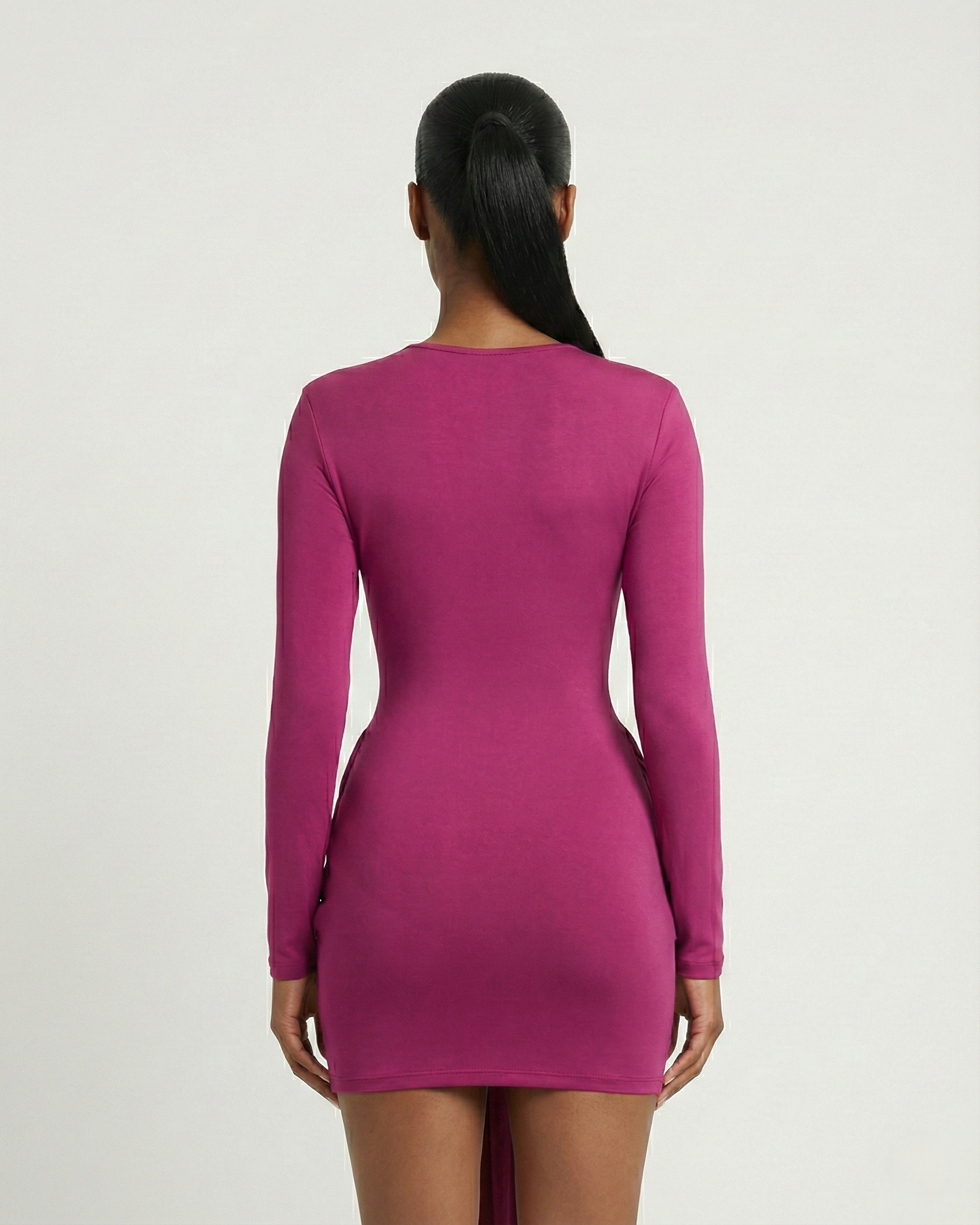 ORIYA Front Knot Long-Sleeve Mini Dress
