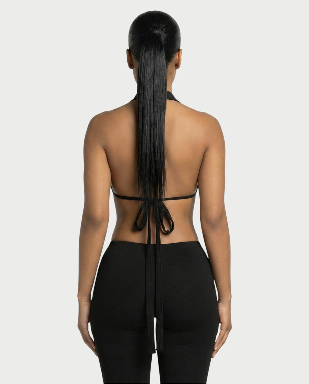 ELONA Deep Plunge Halter Flare Jumpsuit