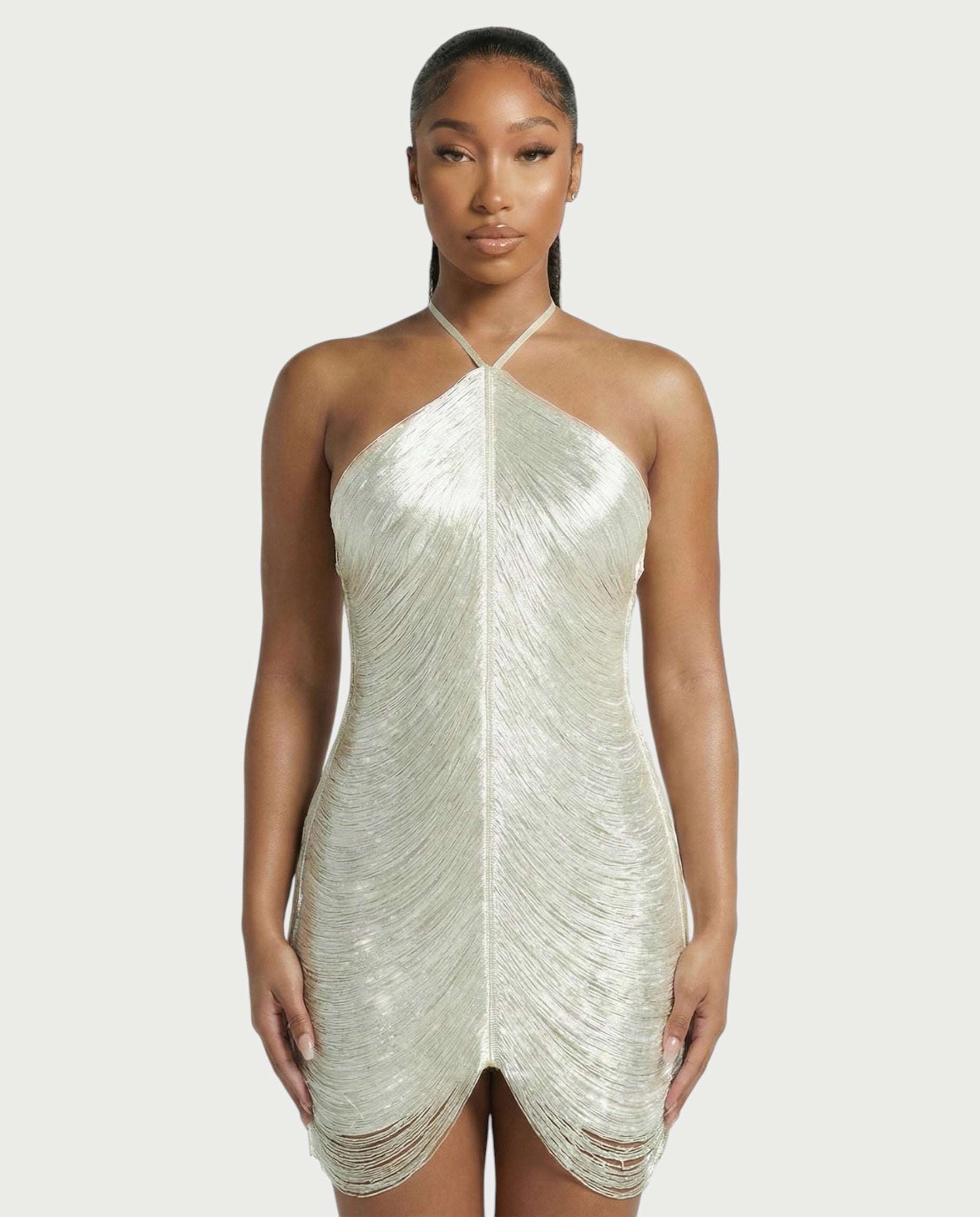 TRIZIA Halterneck Fringe Bodycon Mini Dress