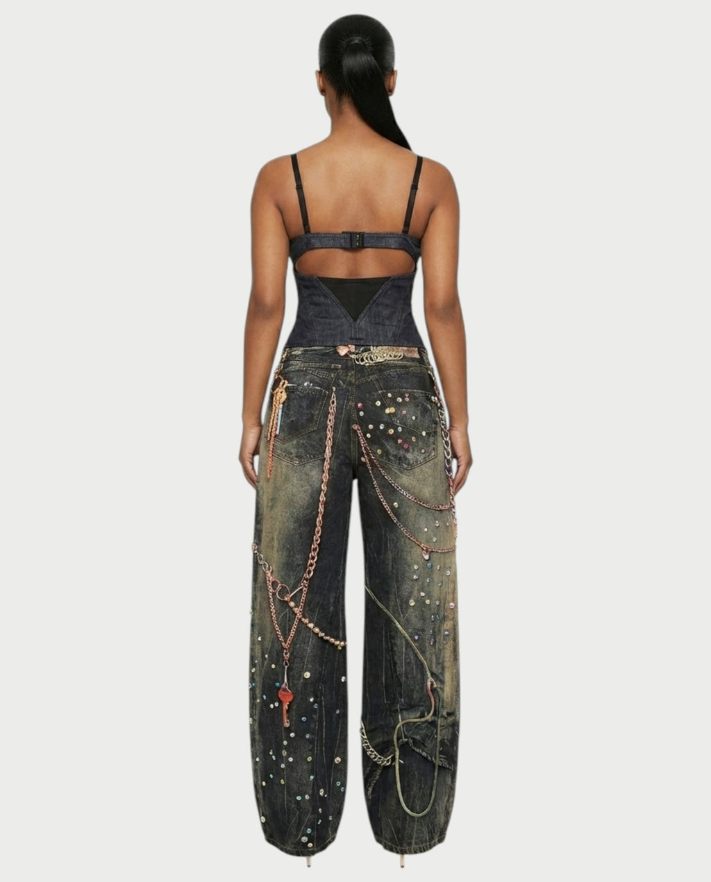 YANCY Corset Zip-Up Mesh Panel Top