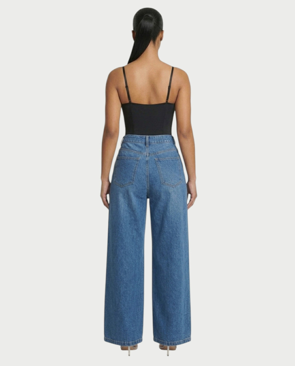 LUNARIA Wide-Leg Gold Motif Denim Pants
