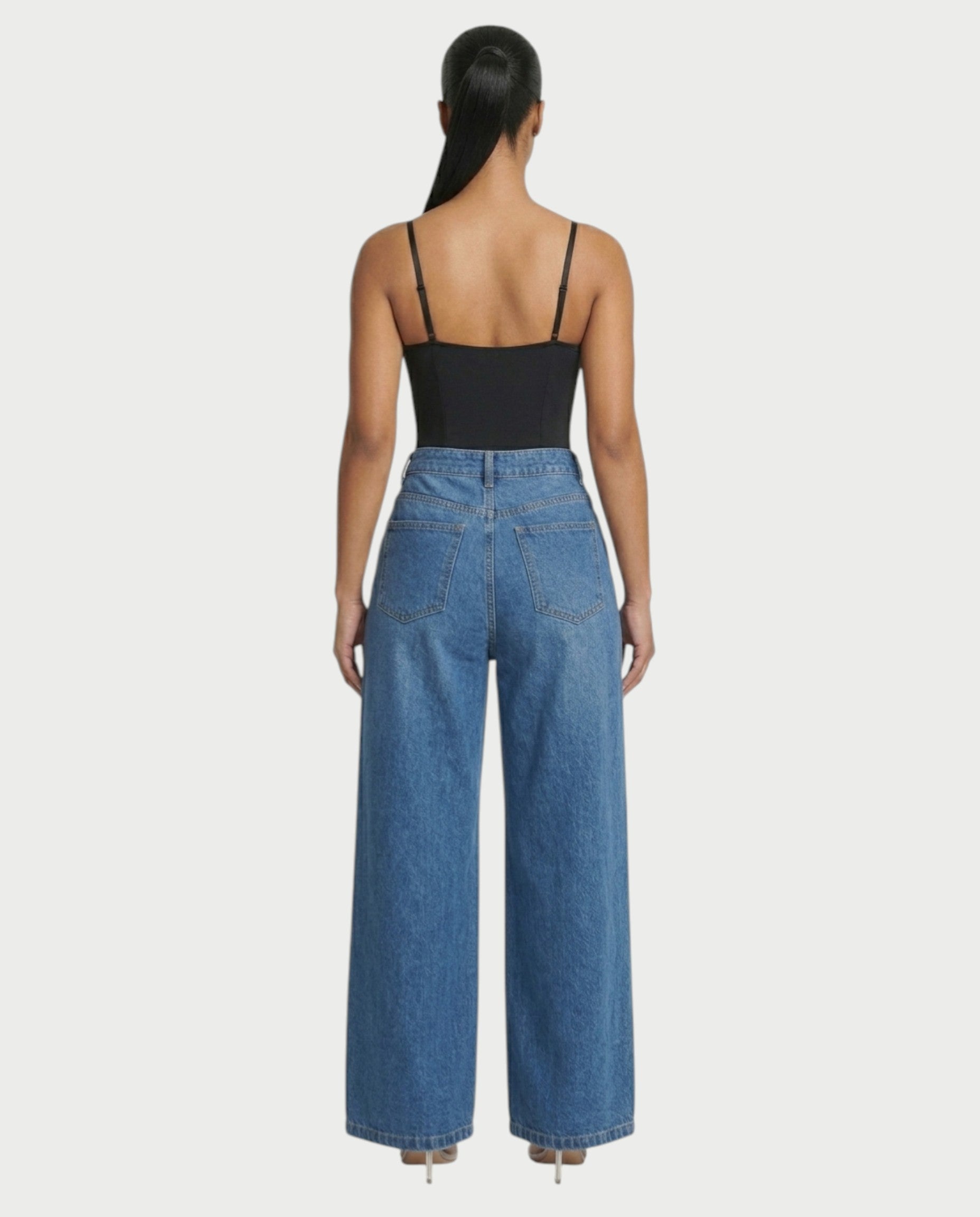 LUNARIA Wide-Leg Gold Motif Denim Pants