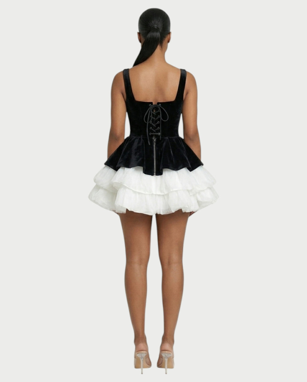QUIRA Layered Tulle Peplum Mini Dress
