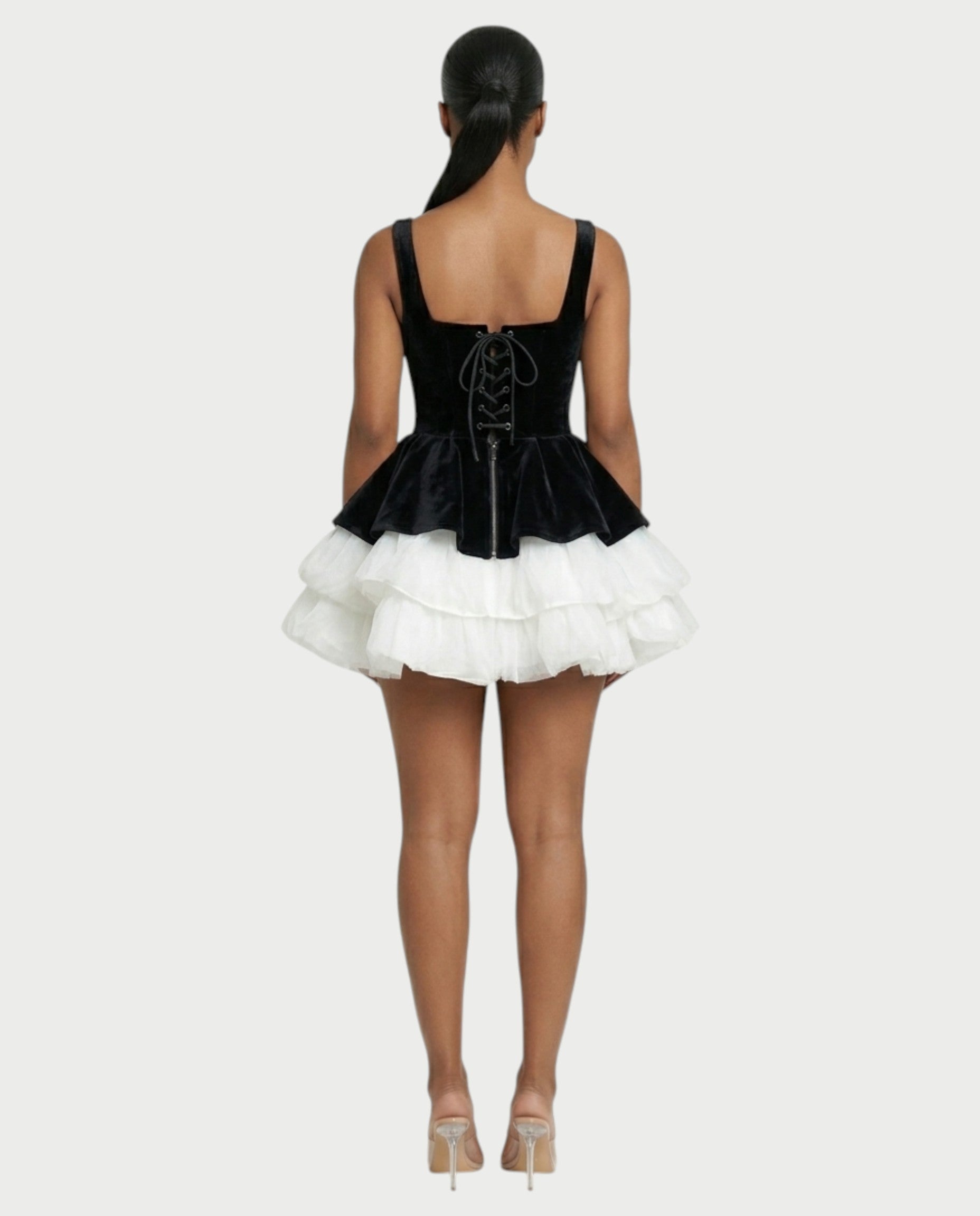 QUIRA Layered Tulle Peplum Mini Dress