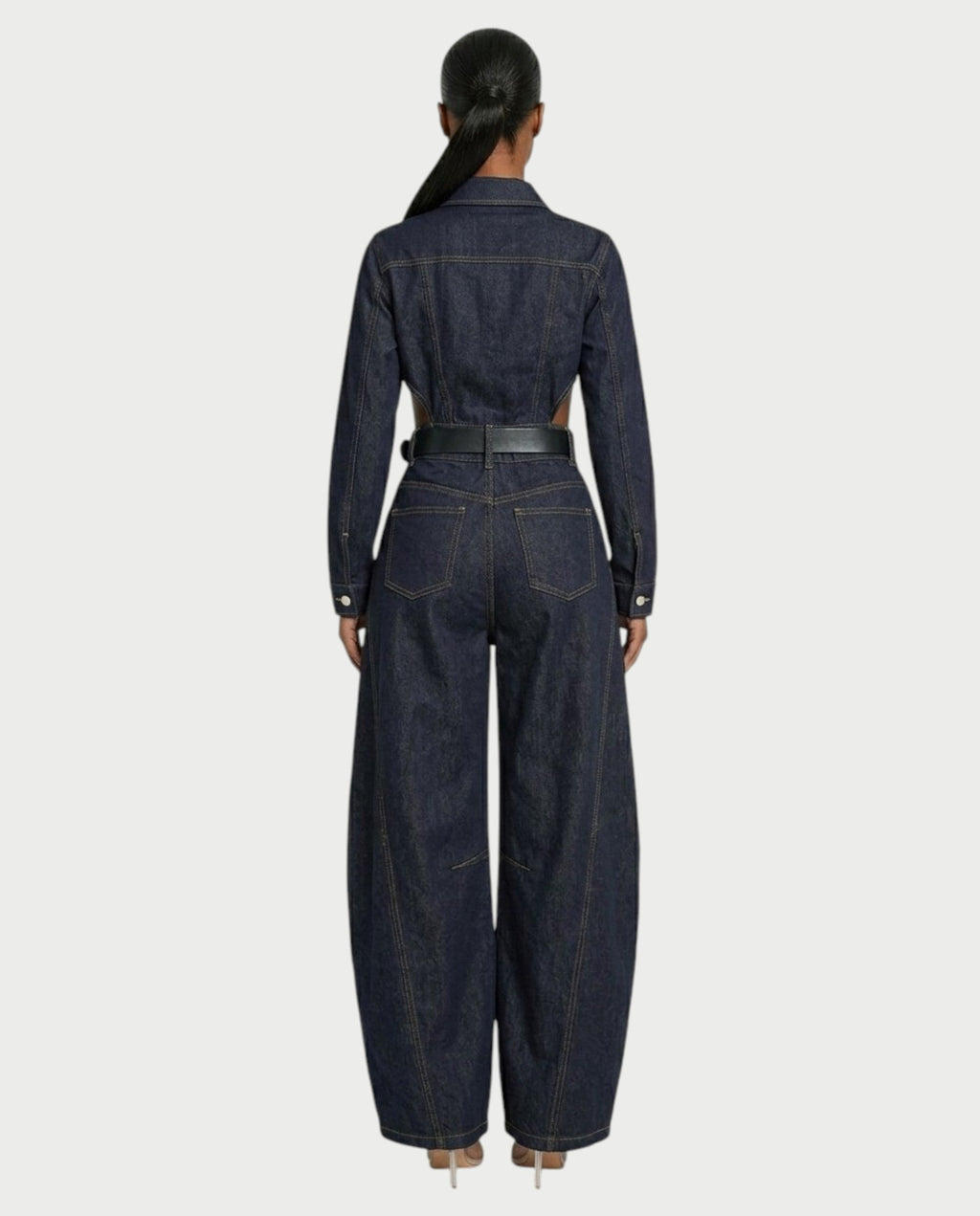 OFELIA Denim Belted Jacket & Wide-Leg Pants Set