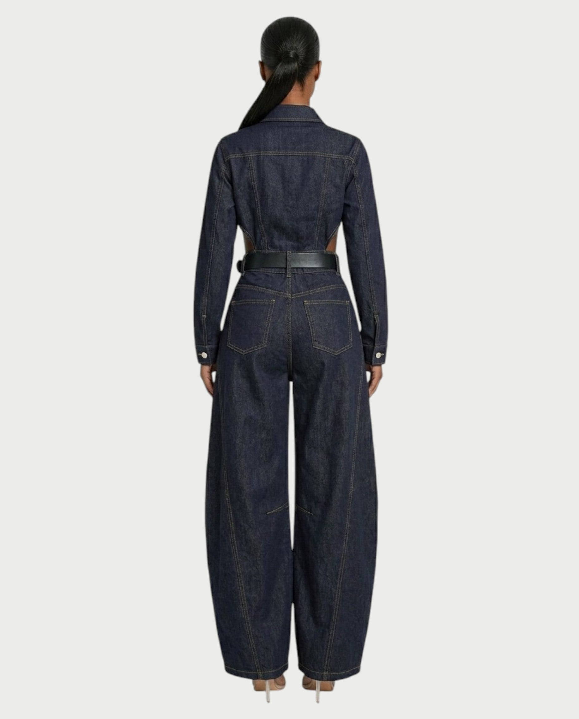 OFELIA Denim Belted Jacket & Wide-Leg Pants Set
