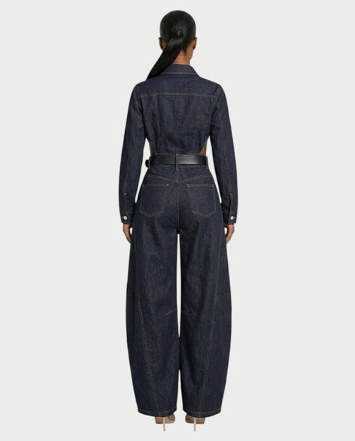 OFELIA Denim Belted Jacket & Wide-Leg Pants Set