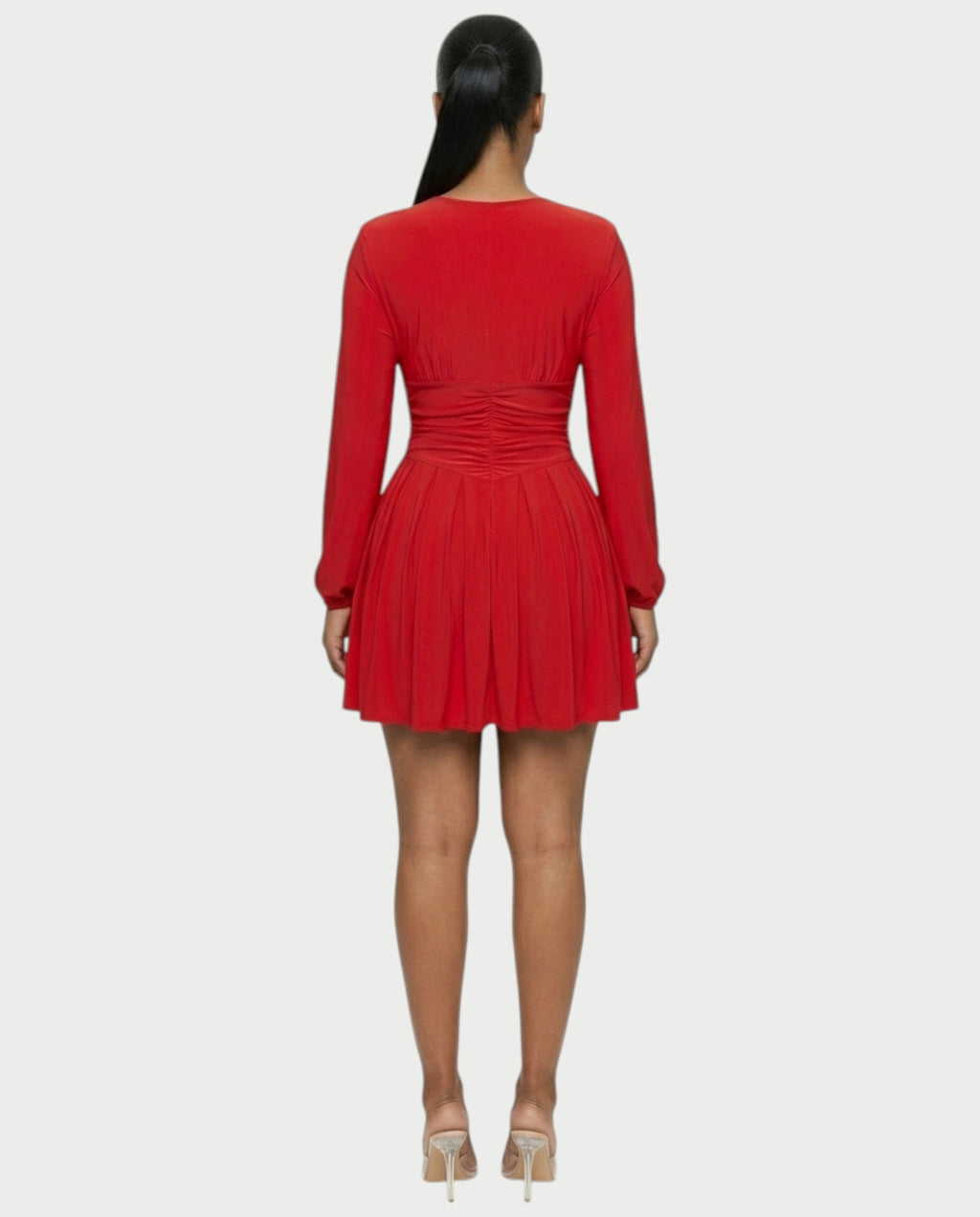 VINNA Ruched Waist-cinching Pleated Mini Dress
