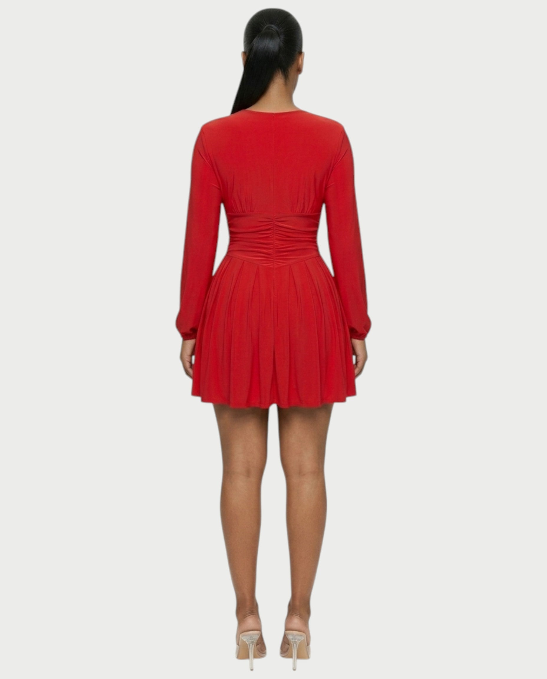VINNA Ruched Waist-cinching Pleated Mini Dress