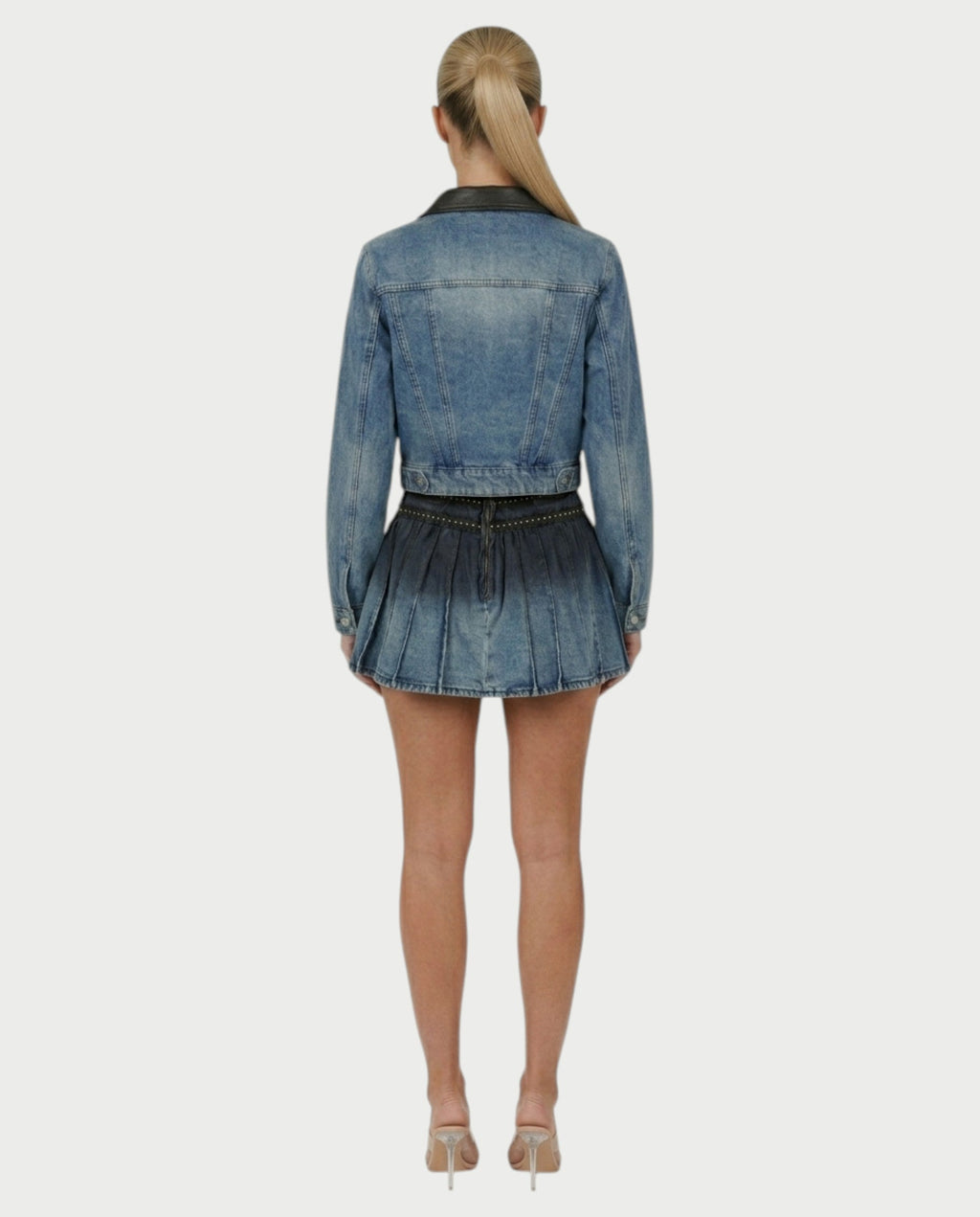 VERYL Lace-Up Denim Jacket & Pleated Mini Skort Set