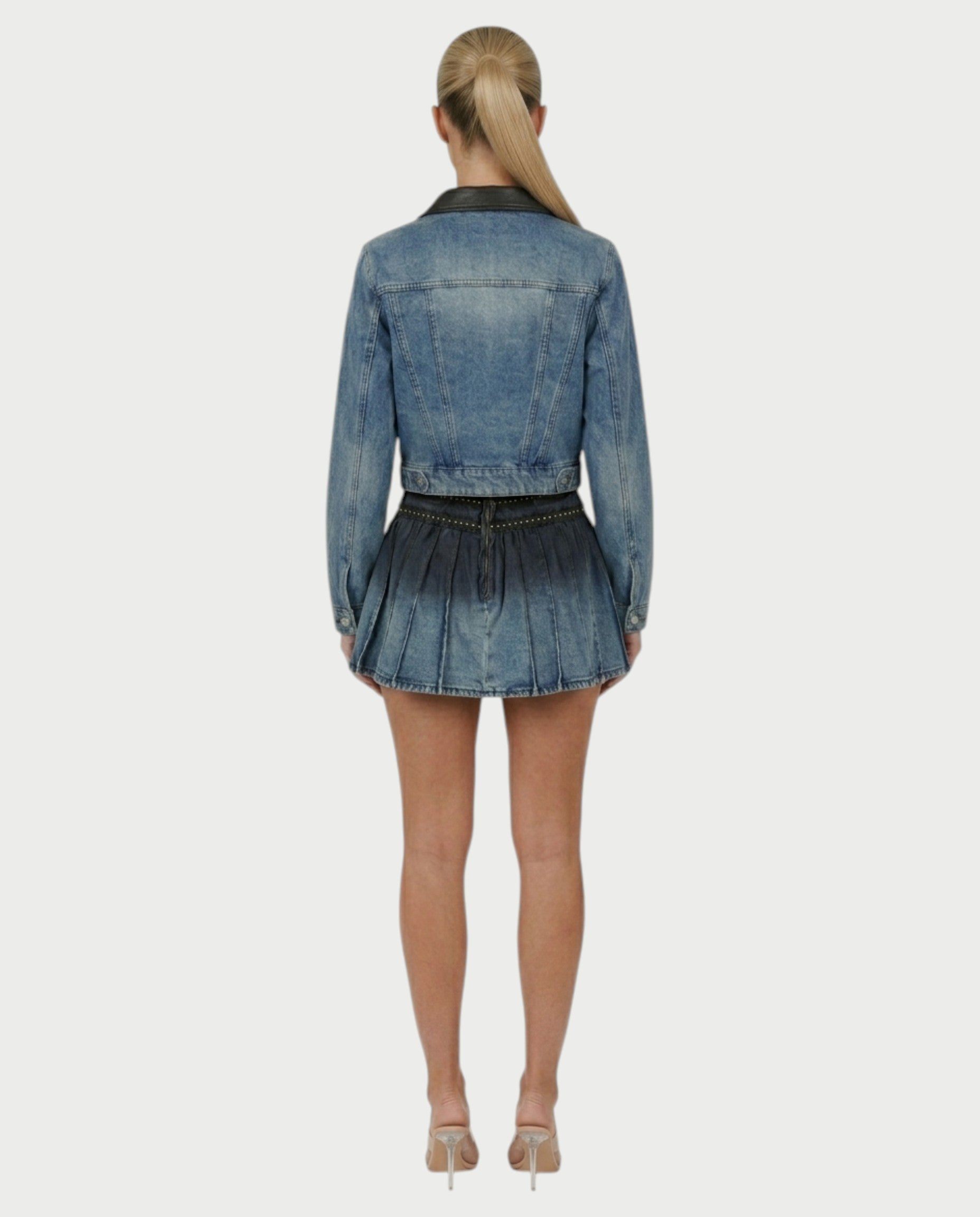 VERYL Lace-Up Denim Jacket & Pleated Mini Skort Set