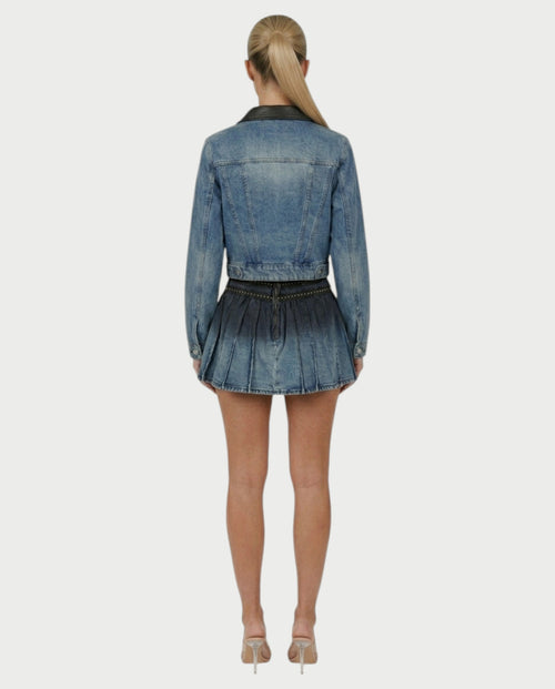 VERYL Lace-Up Denim Jacket & Pleated Mini Skort Set