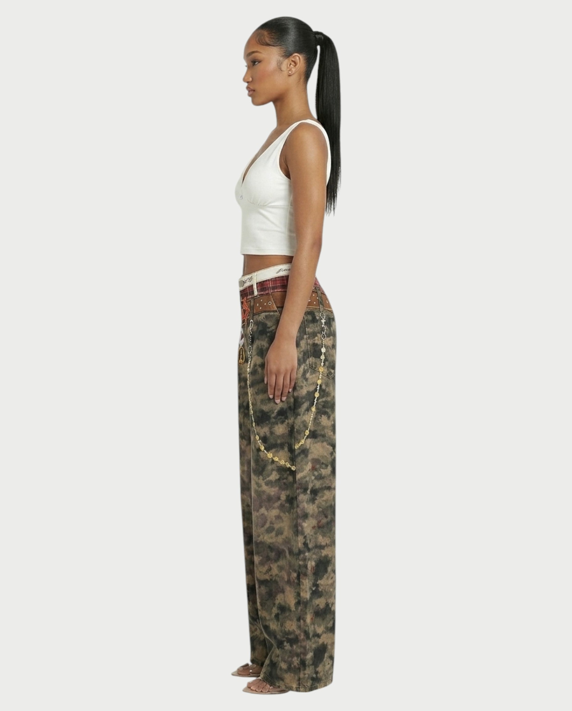 CEVY Retro Camo Wide-Leg Denim Pants