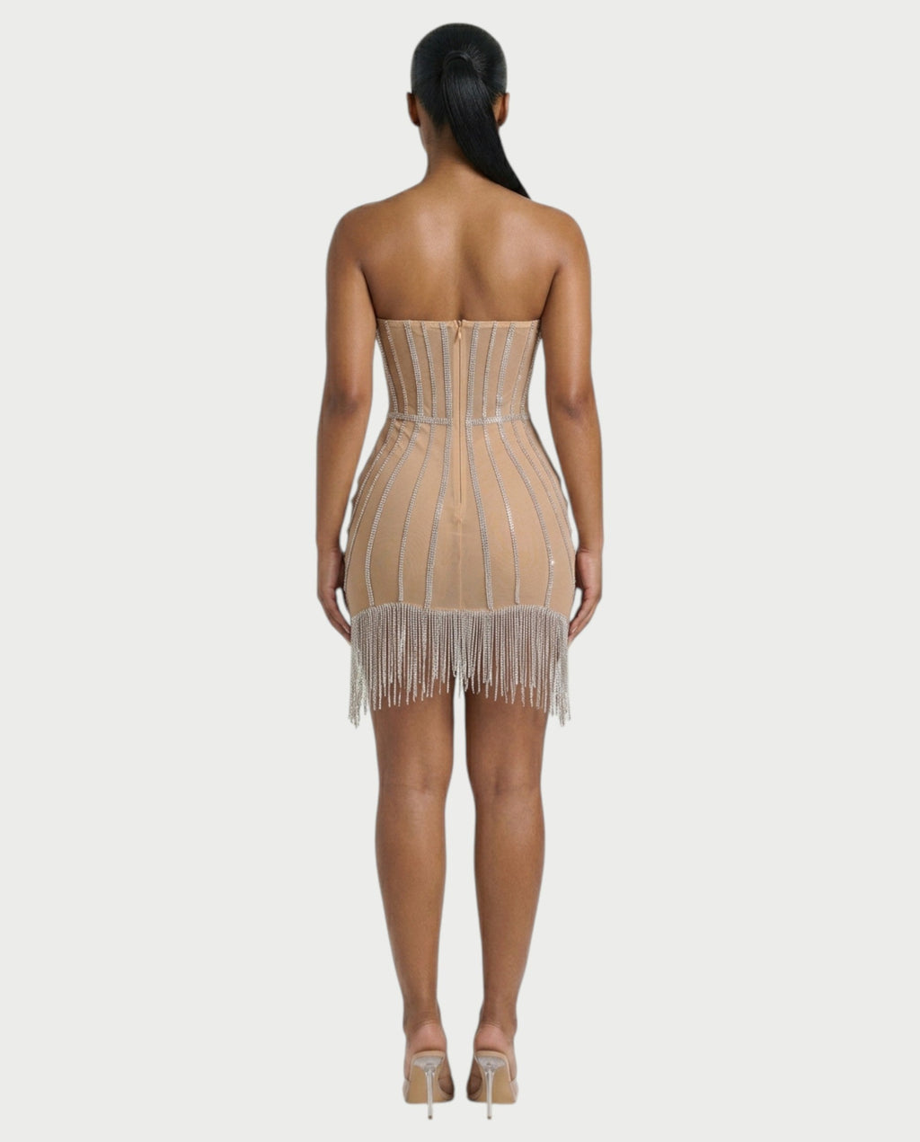 ARCY Crystal Tassel Bodycon Mini Dress