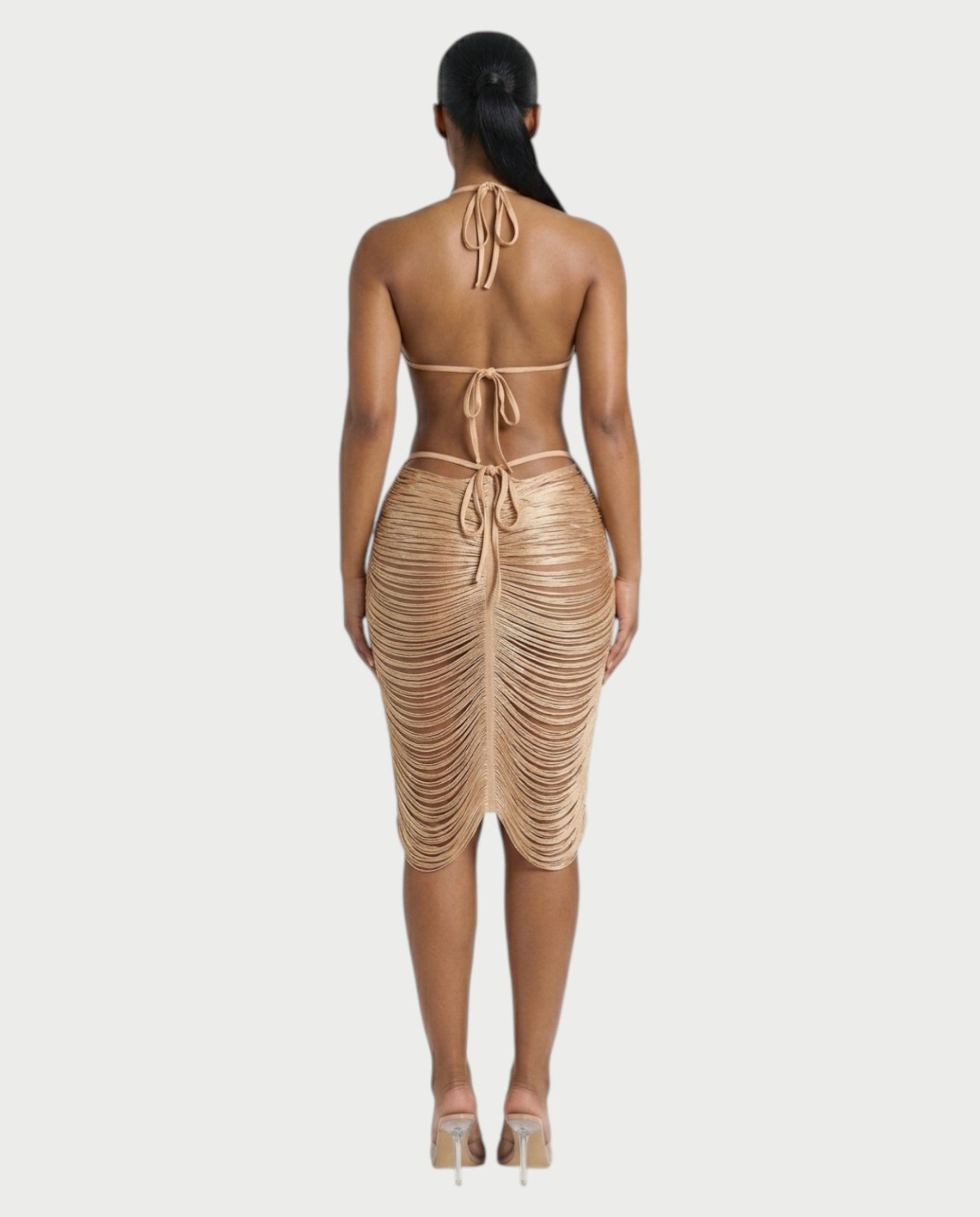 CALPER Tassel Draped Halter Midi Dress