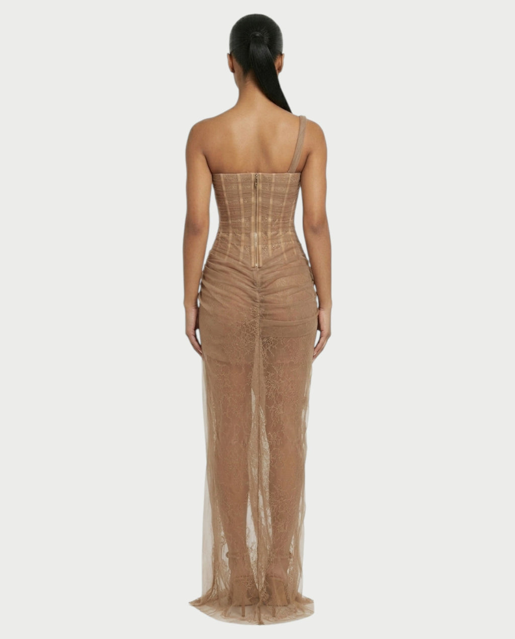 RINA One-Shoulder Lace Corset Maxi Dress