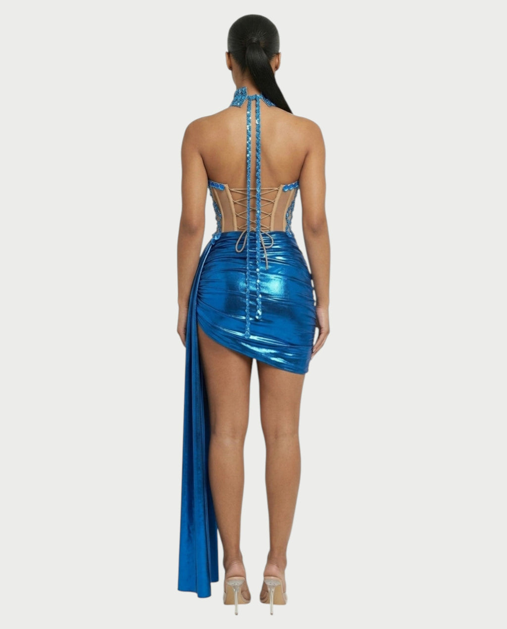 KRISTINE Crystal Embellished High Neck Mini Dress