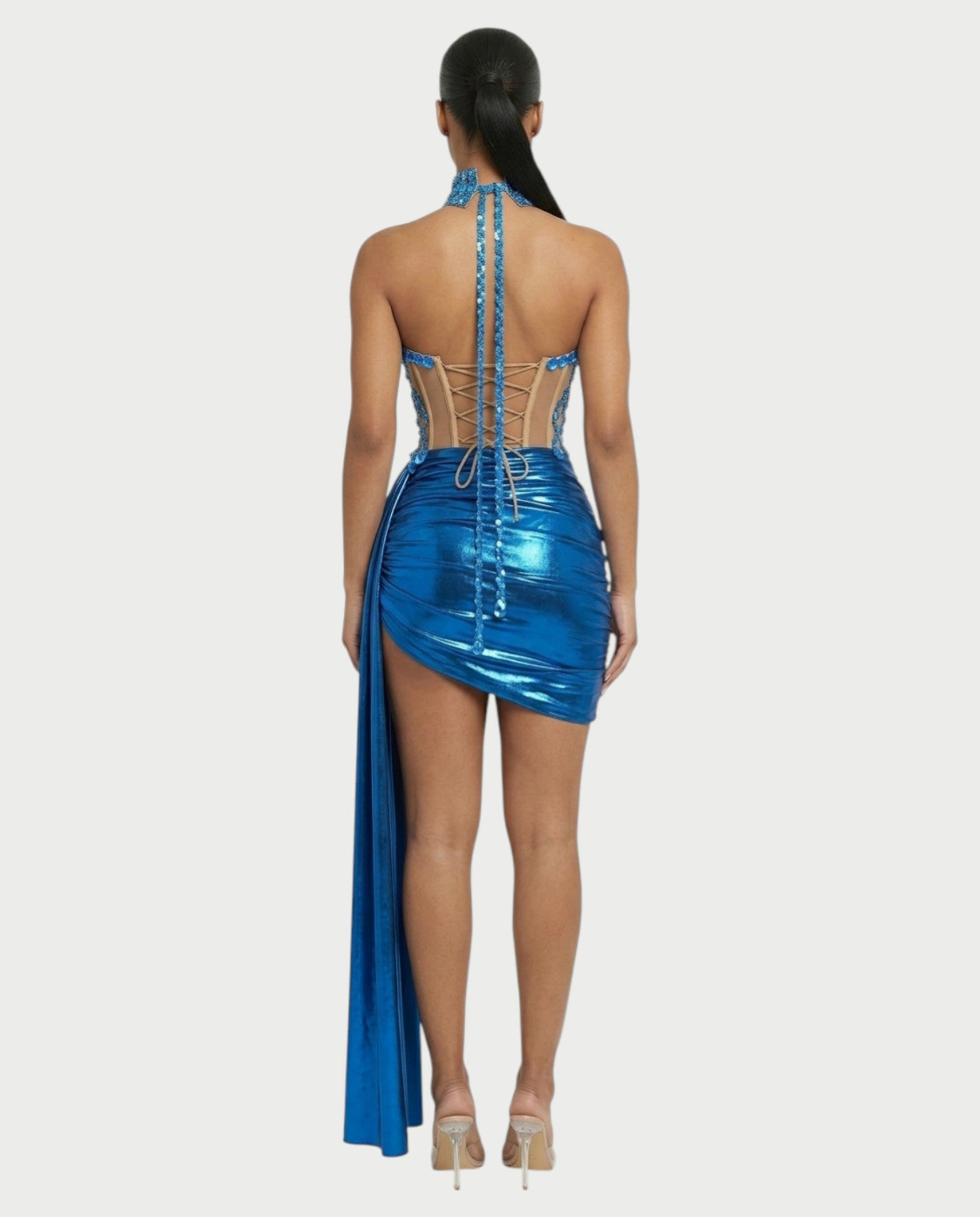 KRISTINE Crystal Embellished High Neck Mini Dress